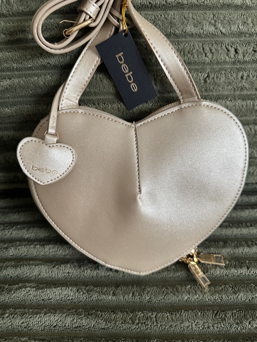 Bebe  Metallic Heart Crossbody Bag in Champagne Gold - Picture 3 of 3